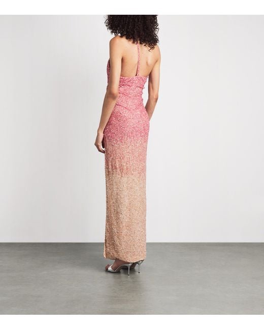 Rachel Gilbert Red Embellished One-Shoulder Kaito Gown