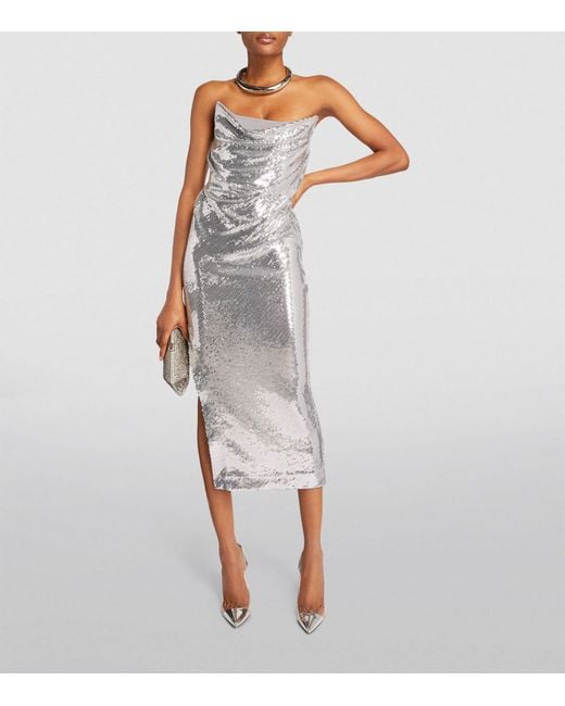 Alex Perry Gray Sequinned Strapless Midi Dress