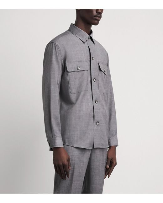 Boss Gray Linen-Blend Overshirt for men