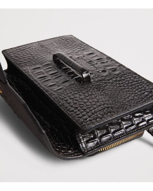Emporio Armani Black Leather Croc-Embossed Rectangular Case for men
