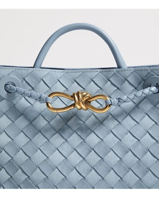Bottega Veneta Blue Small Suede Andiamo Top-Handle Bag