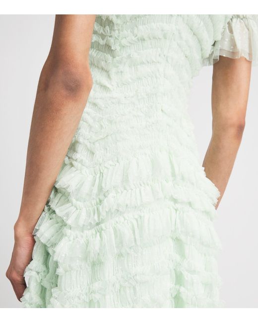 Needle & Thread White Tulle Ruffle Valentine Maxi Dress