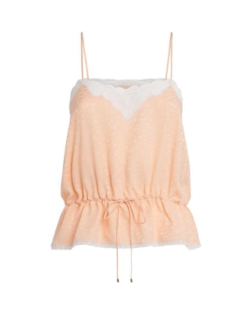 Chloé Pink Silk-Lace Floral Cami Top