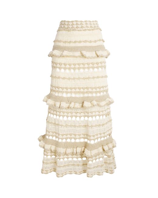 Zimmermann Natural Metallic Crochet Wanderlust Midi Skirt