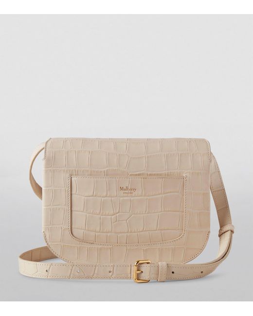 Mulberry Natural Small Leather Croc-Embossed Satchel Bag