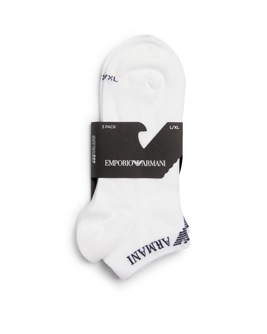 Emporio Armani White Cotton-blend Logo Trainer Socks (pack Of 3) for men