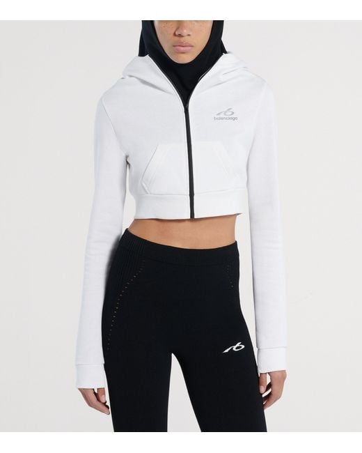 Balenciaga White Cropped Zip-Up Hoodie