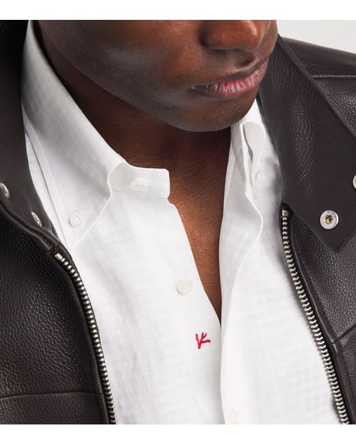 Isaia White Cotton-Linen Check Shirt for men