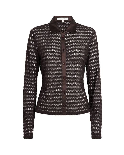FRAME Black Satin-Collar Bubble-Stitch Shirt