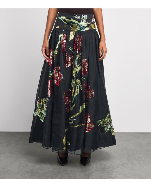 Alice + Olivia Blue Embellished Oriana Maxi Skirt
