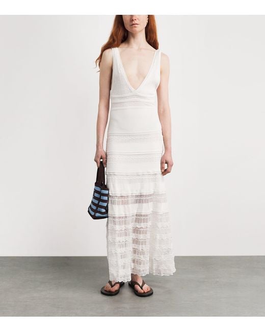 Sandro White Pointelle Knitted Maxi Dress