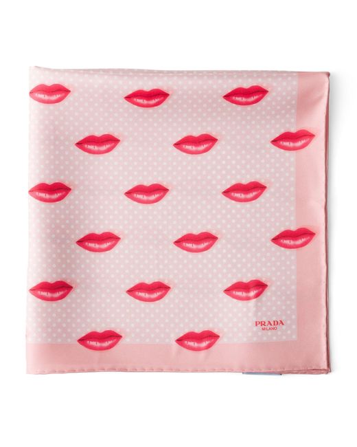 Prada Pink Silk Lips Print Scarf