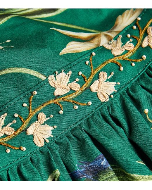 Agua Bendita Green Cotton Floral Manzanilla Esmeralda Dress