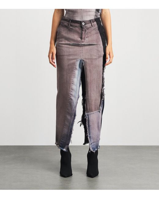 Rick Owens Gray Distressed Denim Midi Skirt