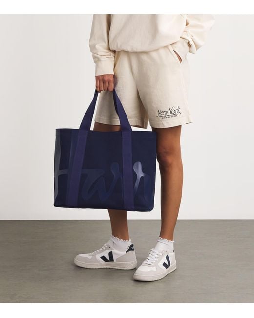 Harrods Blue Medium Cotton Logo Tote Bag