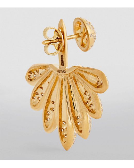 Nada Ghazal Metallic Yellow Gold And Diamond Doors Of Opportunity Large Lotus Earrings