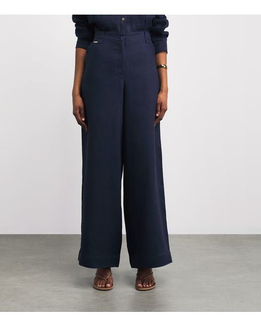 Melissa Odabash Blue Linen Serena Wide-Leg Trousers