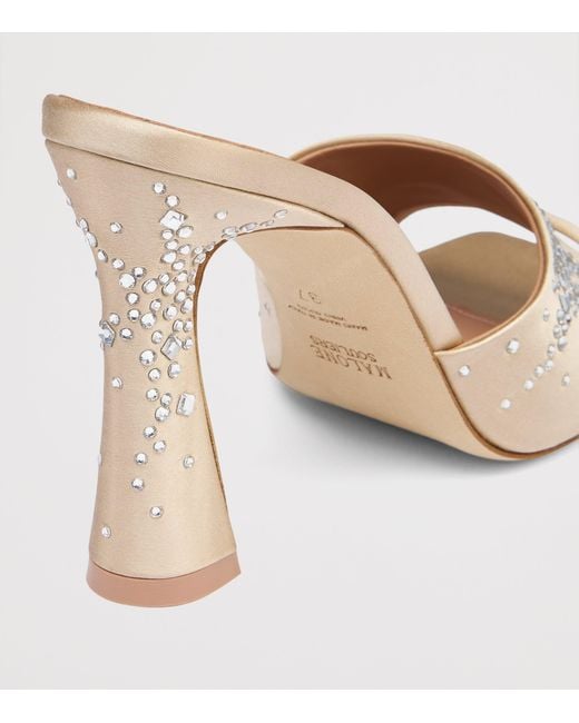 Malone Souliers Natural Satin Crystal-Embellished Roxanne Heeled Sandals 90
