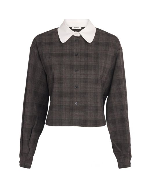 Sandro Black Check Contrast-Collar Shirt