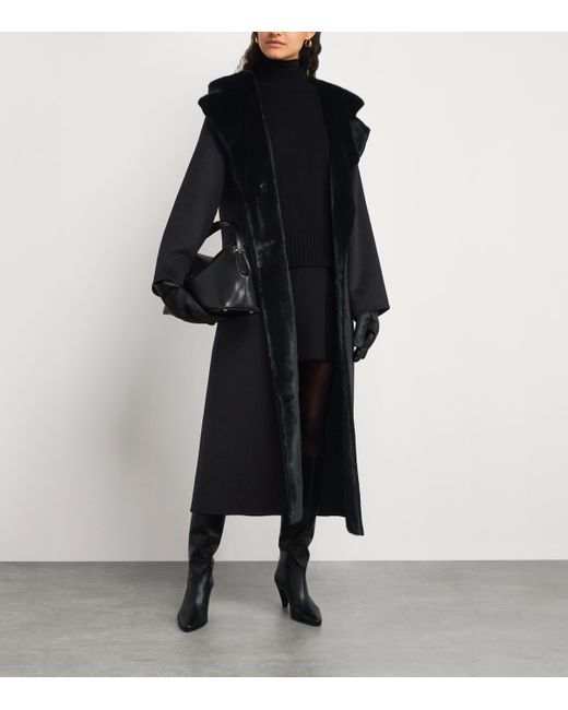 Yves Salomon Black Hooded Mink Fur-Trim Coat
