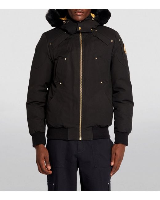 Moose Knuckles Black Fur-Trim Bomber Jacket for men