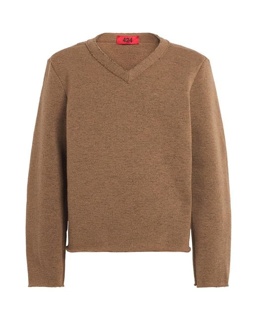 424 Brown Distressed V-Neck Sweater for men