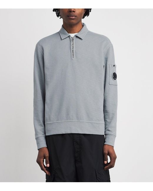 C P Company Gray Cotton Malfilè Quarter-Zip Sweatshirt for men