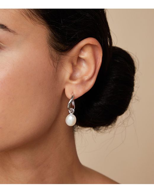 Astrid & Miyu White Sterling And Pearl Hoop Earrings
