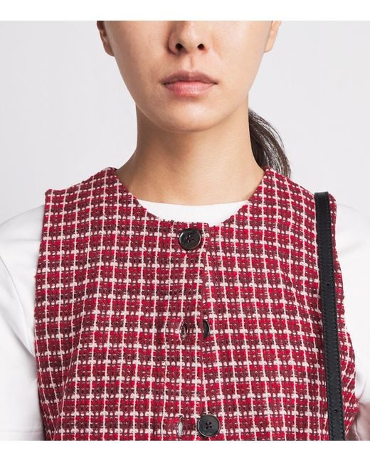 ME+EM Red Jacquard Button-Up Sleeveless Top