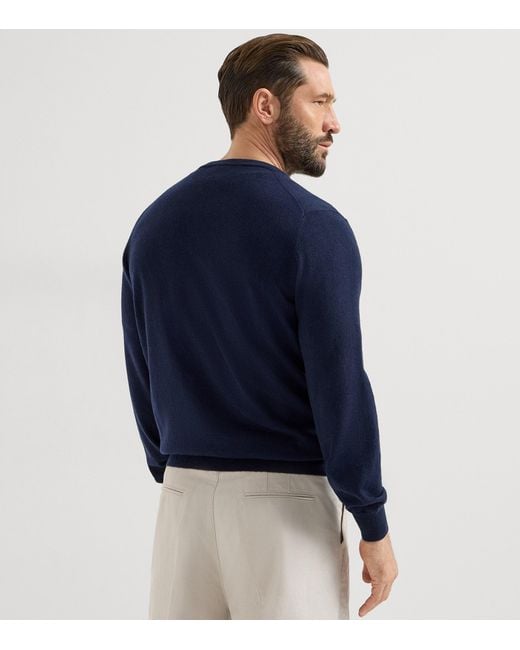 Brunello Cucinelli Blue Cashmere Crew-Neck Sweater for men