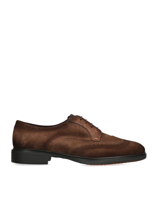 Santoni Brown Suede Brogue Oxford Shoes for men