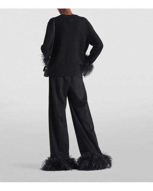 Prada Black Cashmere Feather-trim Cardigan