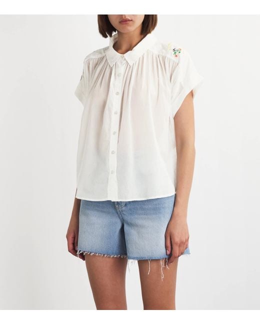 Mother White Cotton Embroidered The Gather It Up Top