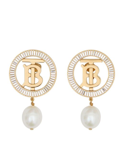 Burberry Metallic Gold-plated And Crystal Tb Monogram Clip-on Earrings