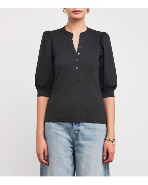 Veronica Beard Black Puff-Sleeve Coralee Top