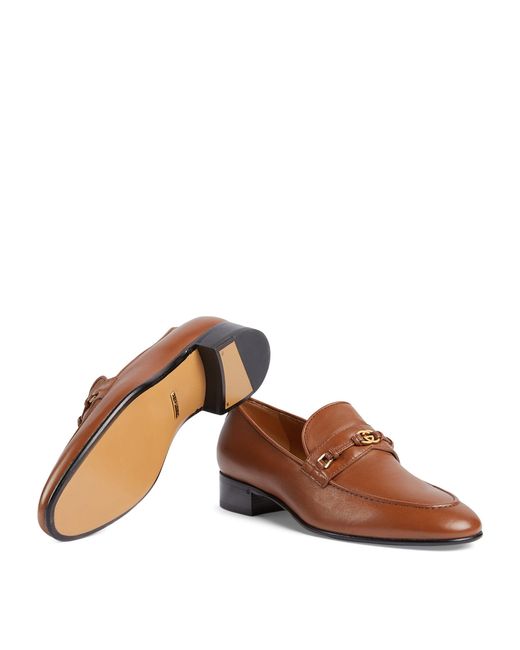 Gucci Brown Leather Interlocking G Loafers