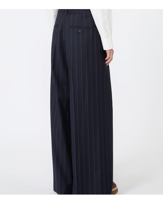 Weekend by Maxmara Blue Stretch-Virgin Wool Pinstripe Wide-Leg Trousers