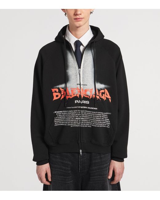 Balenciaga Black Cotton Graphic Print Hoodie for men