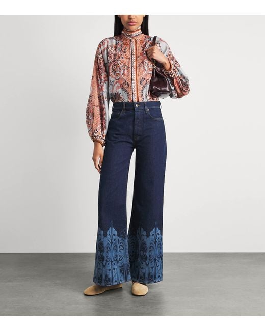 LaDoubleJ Blue Printed Cropped Flared Jeans