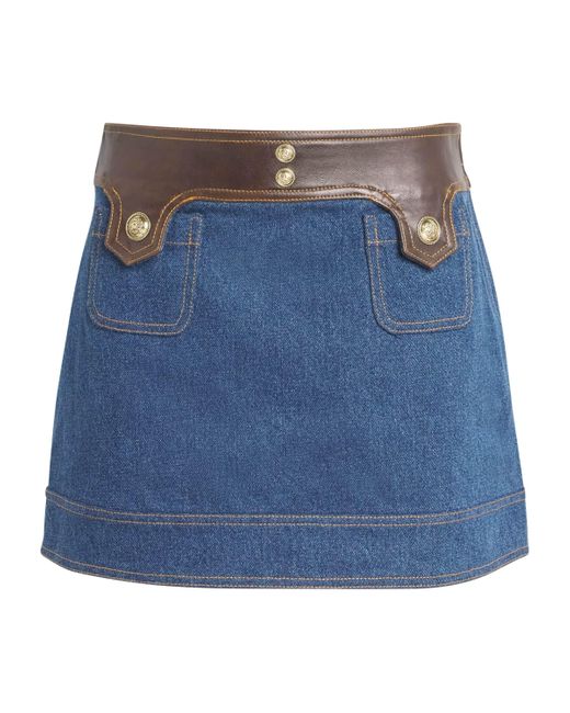 Sandro Blue Denim Contrast-Trim Skirt