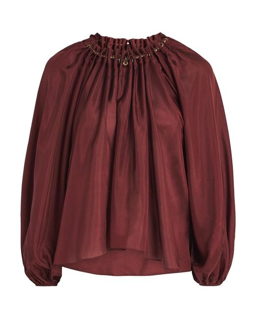 Zimmermann Red Silk Beaded Aster Blouse