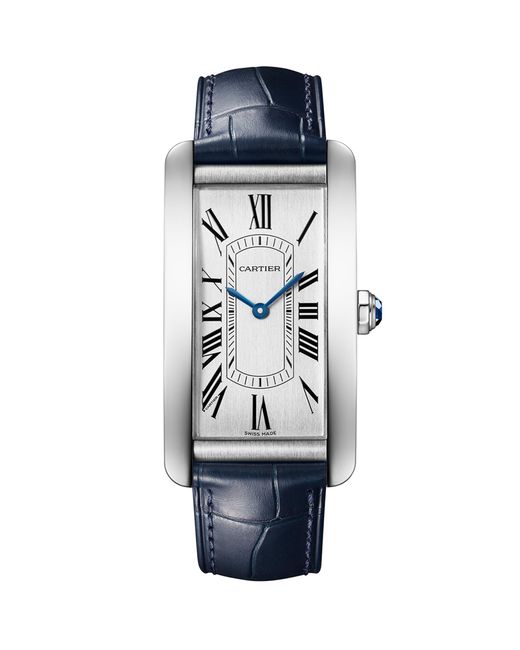 Cartier Blue Large Stainless Steel Tank Américaine Watch
