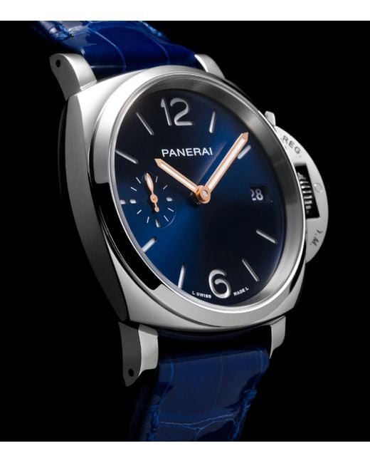Panerai Blue Stainless Steel And Alligator Leather Luminor Due Watch 38mm for men