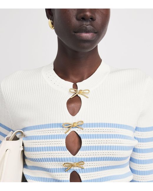 Claudie Pierlot Blue Stripe Bow-Detail Sweater