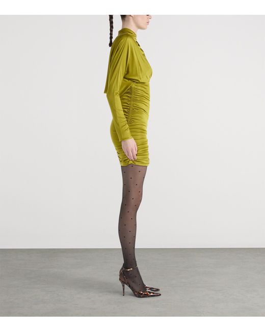 Balmain Green Draped Long-Sleeve Mini Dress