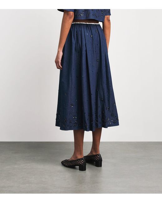 Maje Blue Denim Embellished Midi Skirt