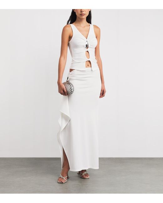 Christopher Esber White Ribbed Crystal Maxi Skirt