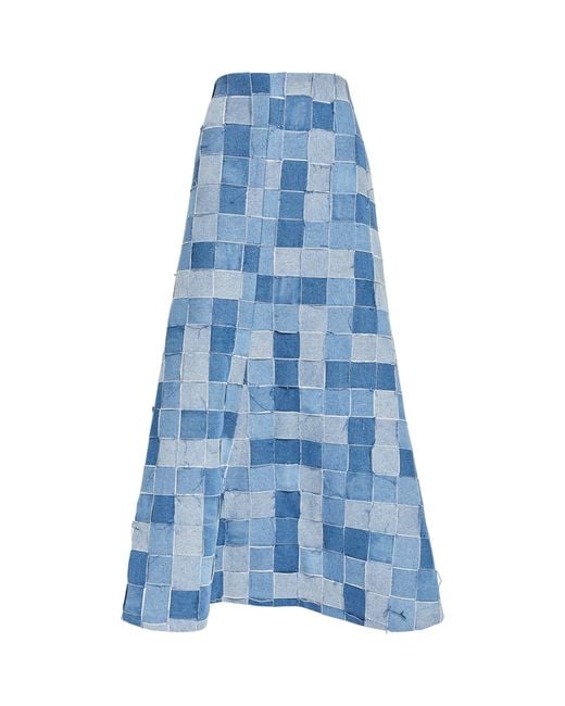 A.W.A.K.E. MODE Blue Upcycled Denim Weave Midi Skirt