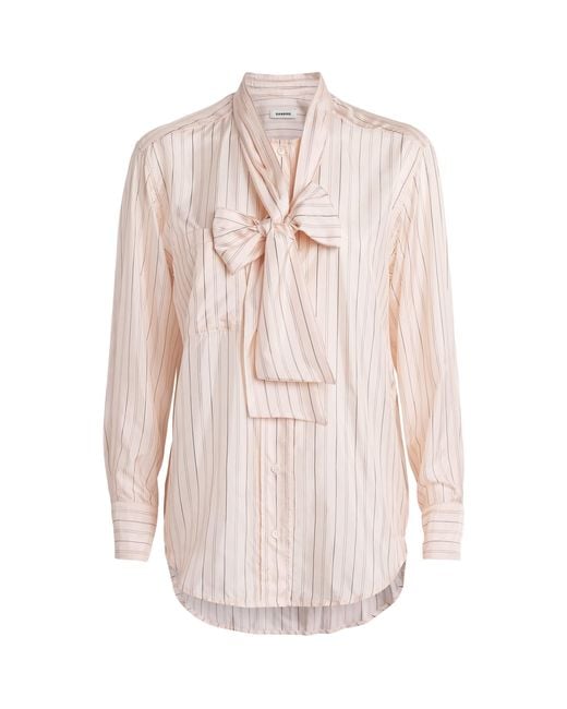 Sandro White Pussybow Stripe Shirt