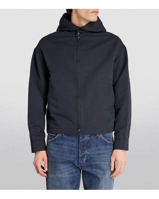 Emporio Armani Blue Linen-blend Hooded Jacket for men